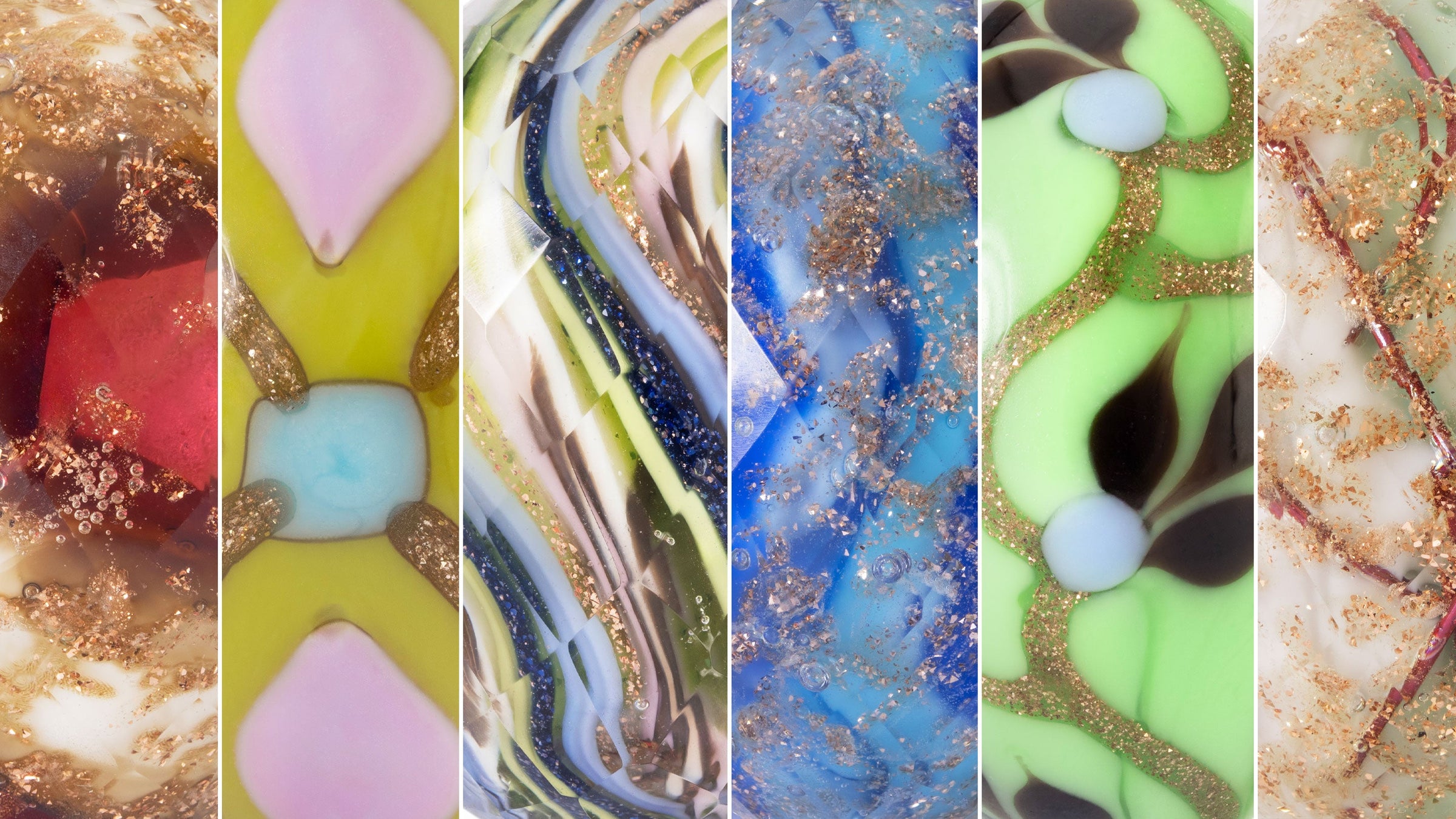 Collage of Limited Edition People's Uniques 2025 collection with sparkling and colorful beads.
