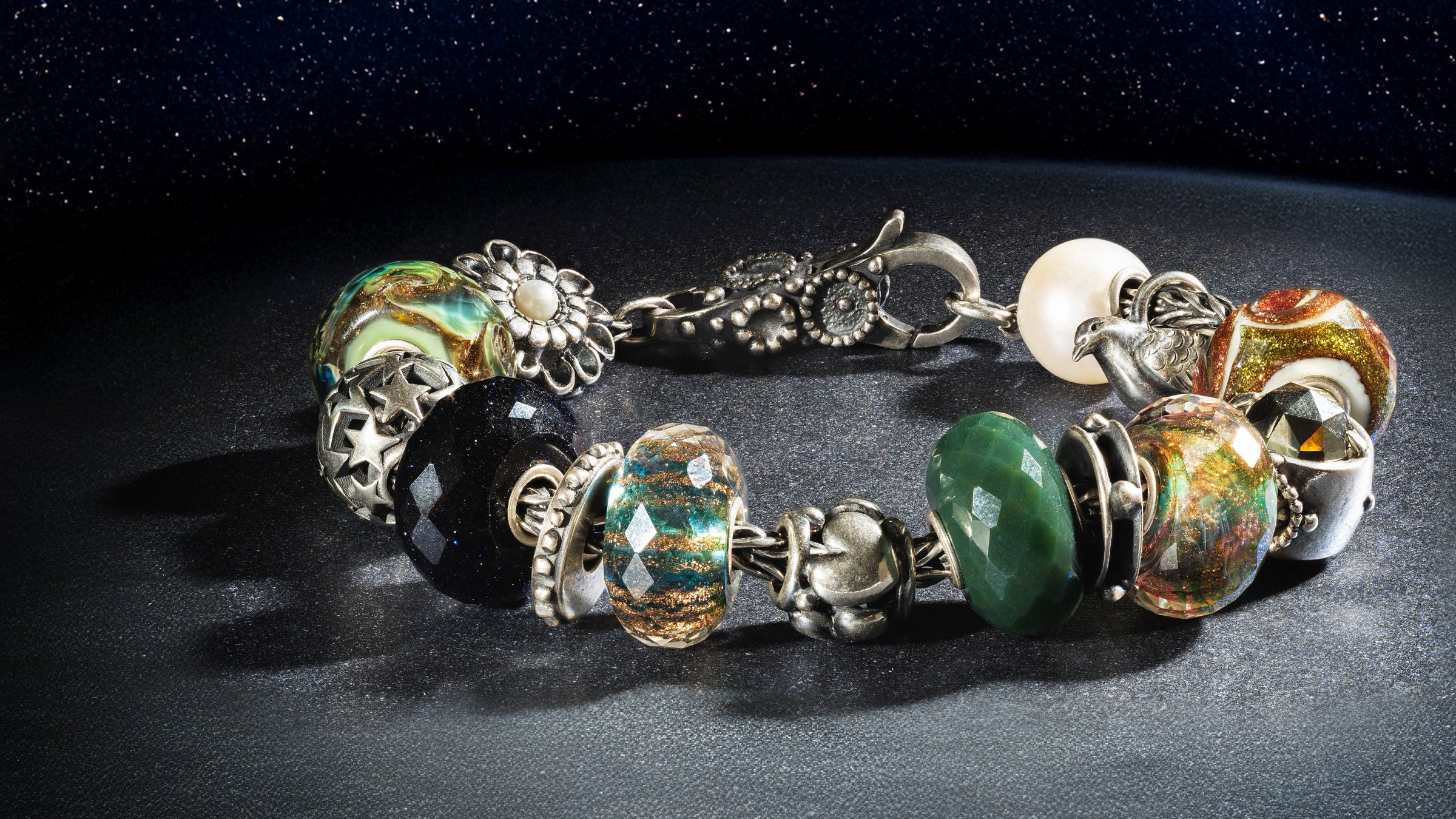 Full winter bracelet with Guardian Wings collection beads. Mix of silver and glass