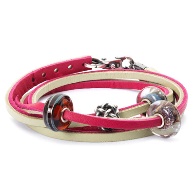 Kožený náramek třešňový/šalvějově zelený